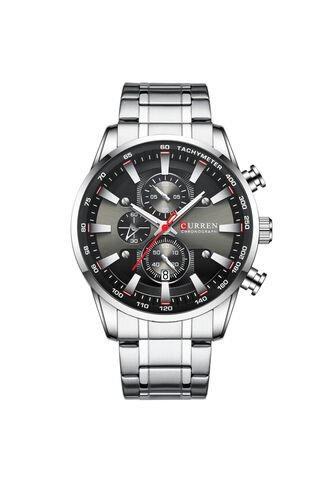 Reloj Curren 8351 Cronógrafo Todo Funcional Acero - Plata Fondo Negro Curren