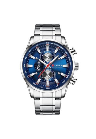 Reloj Curren 8351 Cronógrafo Todo Funcional Acero - Plata Fondo Azul Curren