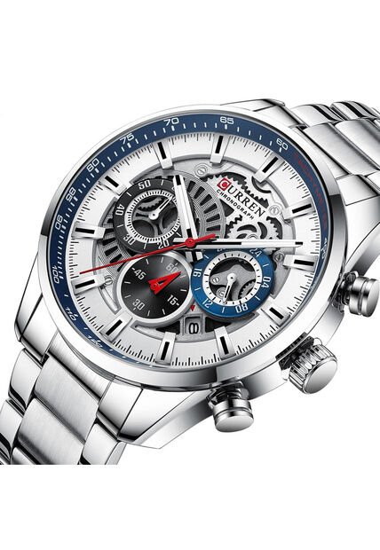 Reloj Curren 8391 Cronógrafo Todo Funcional Acero - Plata