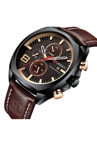 Reloj Hombre Curren 8324 Cronógrafo Vinotinto Tablero Cafe Curren