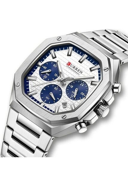 Reloj Curren 8459 Cronógrafo Tablero Blanco - Plata