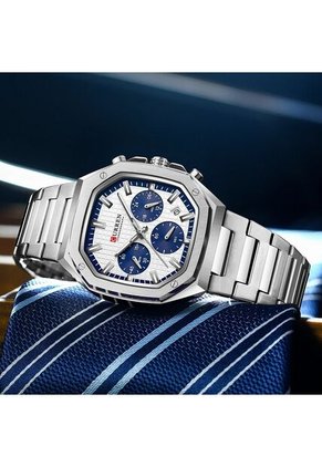 Reloj Curren 8459 Cronógrafo Tablero Blanco - Plata