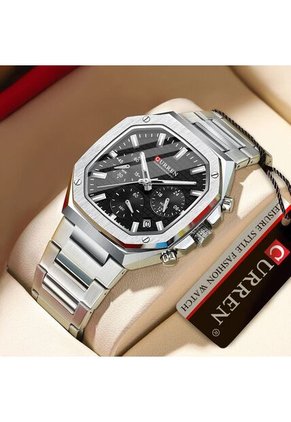 Reloj Curren 8459 Cronógrafo Tablero Negro - Plata