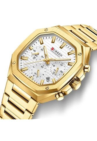 Reloj Curren 8459 Cronógrafo Tablero Blanco - Dorado Curren