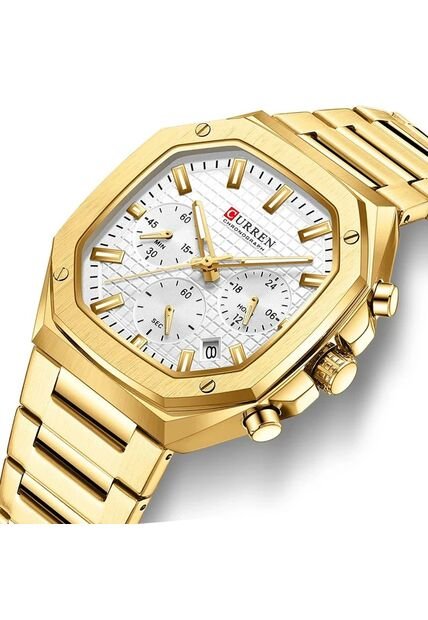 Reloj Curren 8459 Cronógrafo Tablero Blanco - Dorado