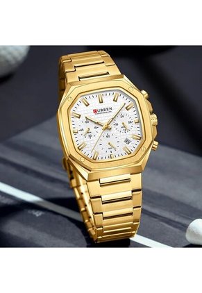Reloj Curren 8459 Cronógrafo Tablero Blanco - Dorado