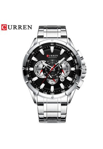 Reloj Curren 8363 Cronógrafo - Plata Fondo Negro Curren