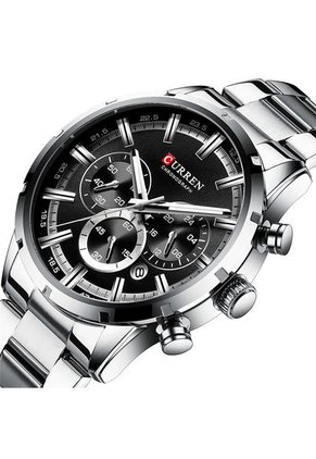 Reloj Curren 8355 Cronógrafo Fondo Negro - Plata