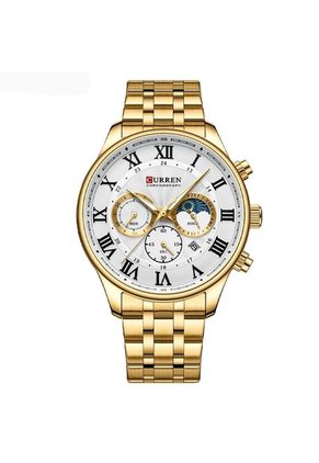 Reloj Curren 8427 Cronógrafo Tablero Blanco - Dorado