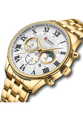 Reloj Curren 8427 Cronógrafo Tablero Blanco - Dorado