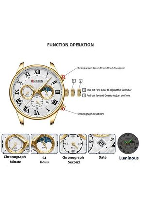 Reloj Curren 8427 Cronógrafo Tablero Blanco - Dorado
