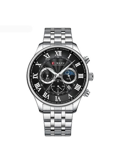 Reloj Curren 8427 Cronógrafo Fondo Negro - Plata