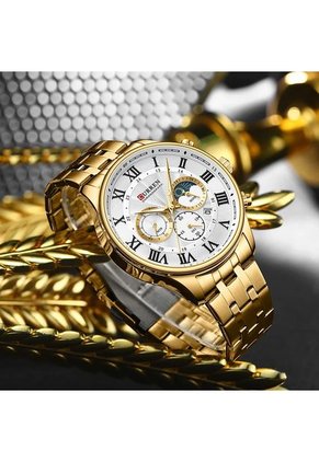 Reloj Curren 8427 Cronógrafo Tablero Blanco - Dorado