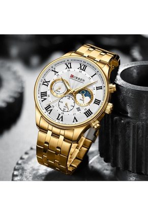 Reloj Curren 8427 Cronógrafo Tablero Blanco - Dorado