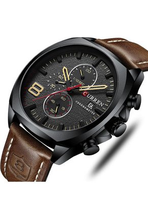 Reloj Hombre Curren Original 8324 Cronógrafo Café Tablero Negro