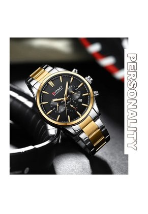 Reloj Curren 8446 Cronógrafo Tablero Negro - Bicolor