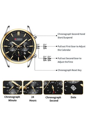 Reloj Curren 8446 Cronógrafo Tablero Negro - Bicolor
