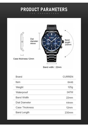 Reloj Curren 8446 Cronógrafo Tablero Azul - Negro