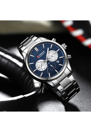 Reloj Curren 8446 Cronógrafo Tablero Azul - Plata