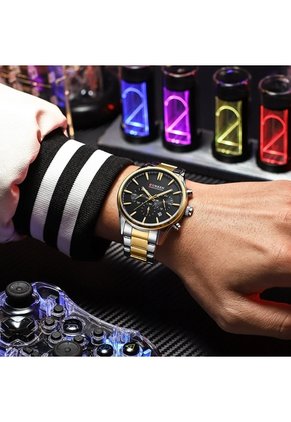 Reloj Curren 8446 Cronógrafo Tablero Negro - Bicolor