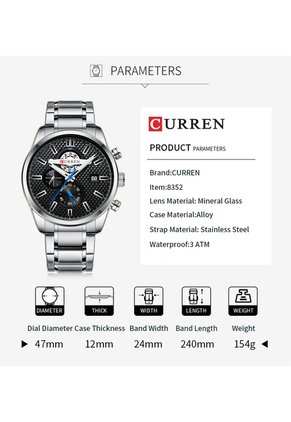 Reloj Curren 8352 Cronógrafo Tablero Negro - Plata