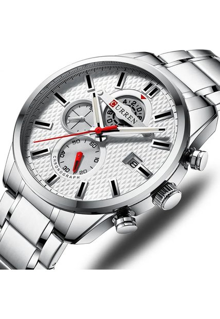 Reloj Curren 8352 Cronógrafo Tablero Blanco - Plata
