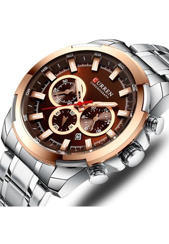 Reloj Curren 8361 Cronógrafo Tablero Cafe - Plata Curren