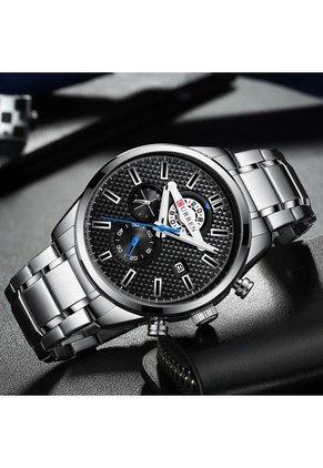 Reloj Curren 8352 Cronógrafo Tablero Negro - Plata