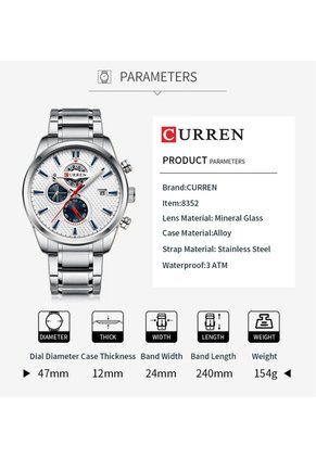 Reloj Curren 8352 Cronógrafo Tablero Blanco - Plata