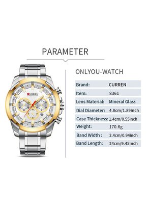 Reloj Curren 8361 Cronógrafo Marco Dorado - Plata