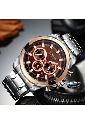 Reloj Curren 8361 Cronógrafo Tablero Cafe - Plata