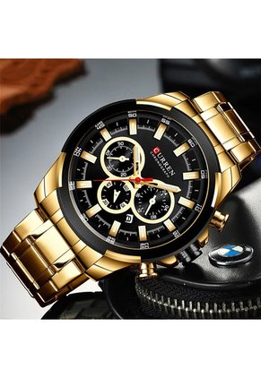 Reloj Curren 8361 Cronógrafo Tablero Negro - Dorado