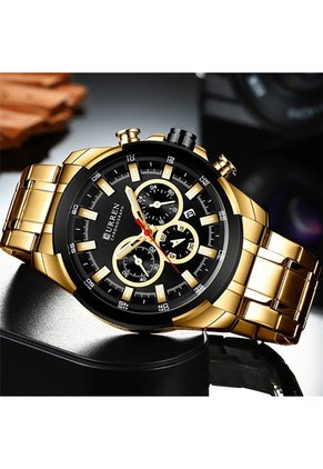Reloj Curren 8361 Cronógrafo Tablero Negro - Dorado