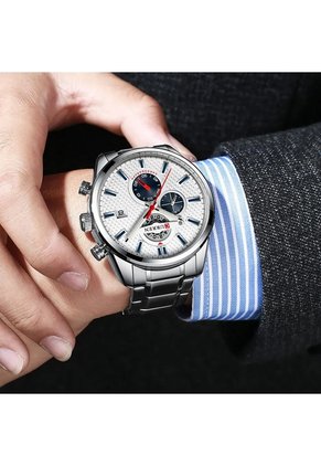 Reloj Curren 8352 Cronógrafo Tablero Blanco - Plata