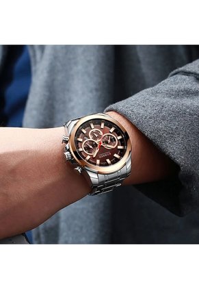 Reloj Curren 8361 Cronógrafo Tablero Cafe - Plata