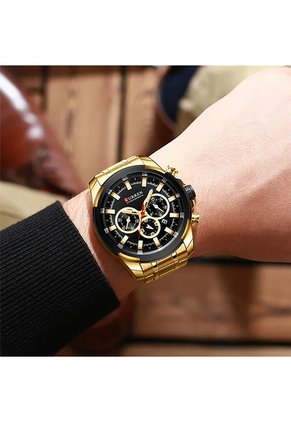 Reloj Curren 8361 Cronógrafo Tablero Negro - Dorado