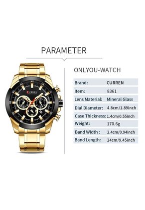 Reloj Curren 8361 Cronógrafo Tablero Negro - Dorado