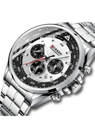 Reloj Curren 8399 Cronógrafo Tablero Blanco - Plata Curren