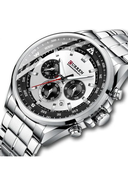 Reloj Curren 8399 Cronógrafo Tablero Blanco - Plata