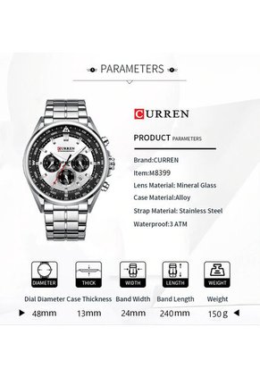 Reloj Curren 8399 Cronógrafo Tablero Blanco - Plata