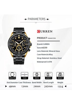 Reloj Curren 8399 Cronógrafo Bisel Dorado - Negro