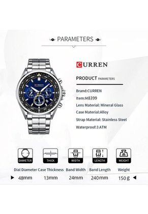 Reloj Curren 8399 Cronógrafo Tablero Azul - Plata