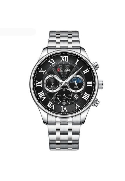 Reloj Curren 8427 Cronógrafo Tablero Negro - Plata