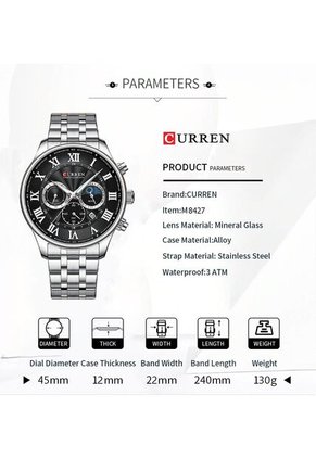 Reloj Curren 8427 Cronógrafo Tablero Negro - Plata
