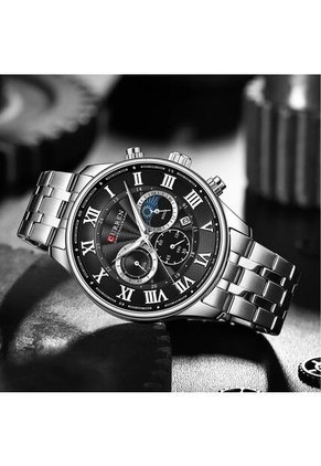 Reloj Curren 8427 Cronógrafo Tablero Negro - Plata