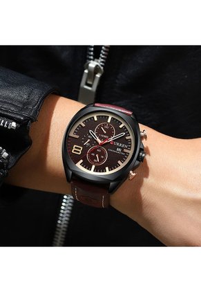 Reloj Hombre Curren 8324 Cronógrafo Vinotinto Tablero Cafe