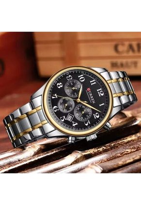 Reloj Curren 8466 Cronógrafo Tablero Negro - Bicolor