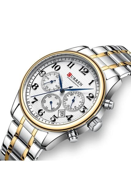 Reloj Curren 8466 Cronógrafo Tablero Blanco - Bicolor