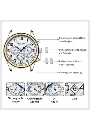Reloj Curren 8466 Cronógrafo Tablero Blanco - Bicolor