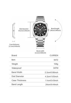 Reloj Curren 8472 Clasico Tablero Negro - Plata
